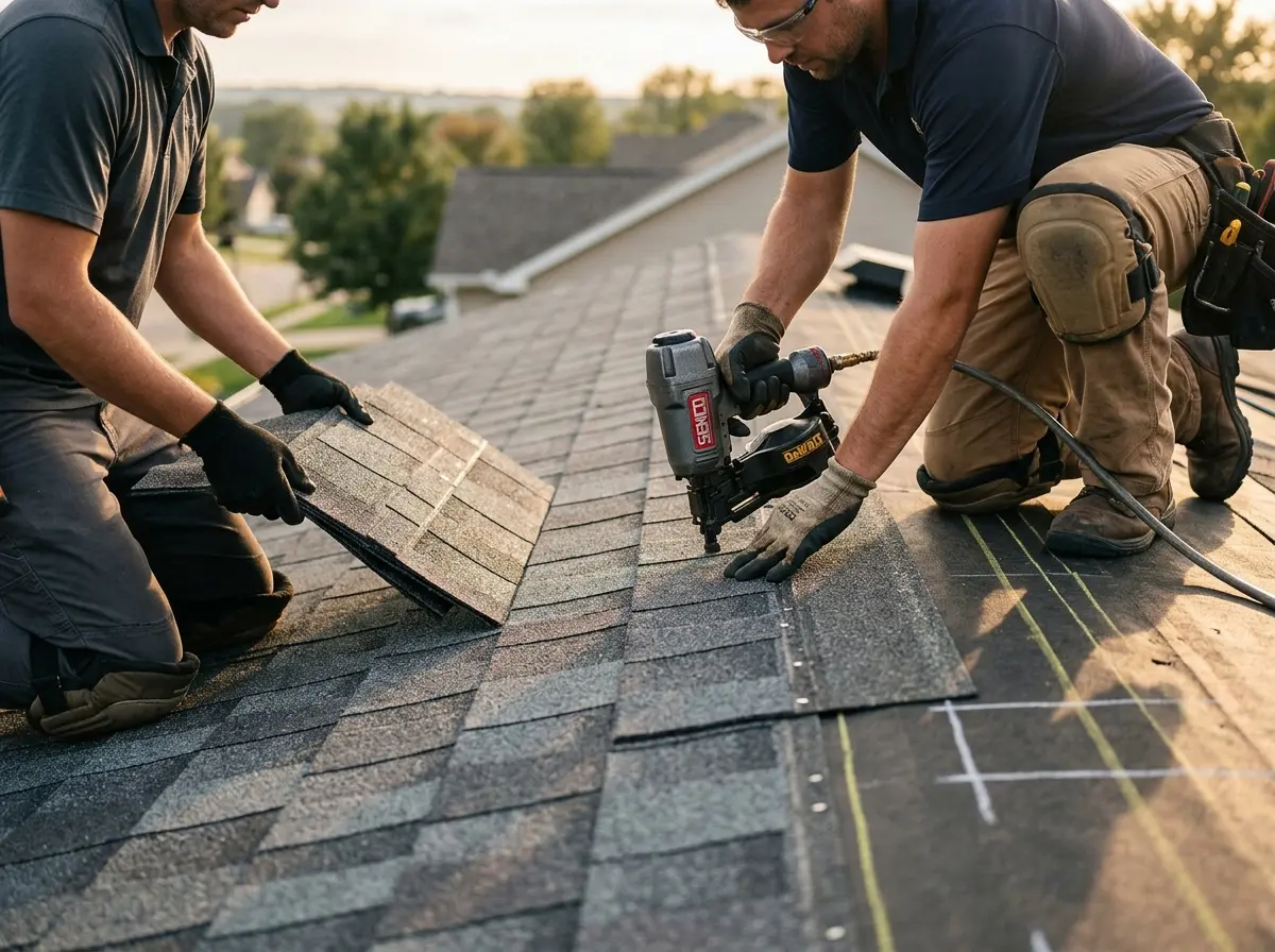 Professional roofer working on a residential roof in Silverthorne